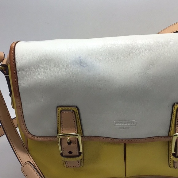 COACH Park Colorblock Yellow and White Leather Crossbody Messenger Bag - Picture 2 of 14